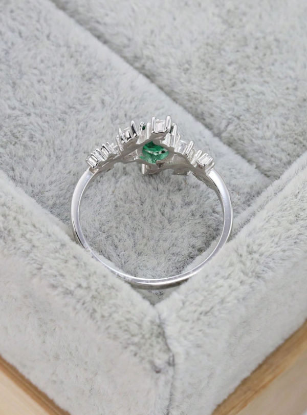 Silver Ring With Branch & Oval Shaped Green Gemstone - Image 5